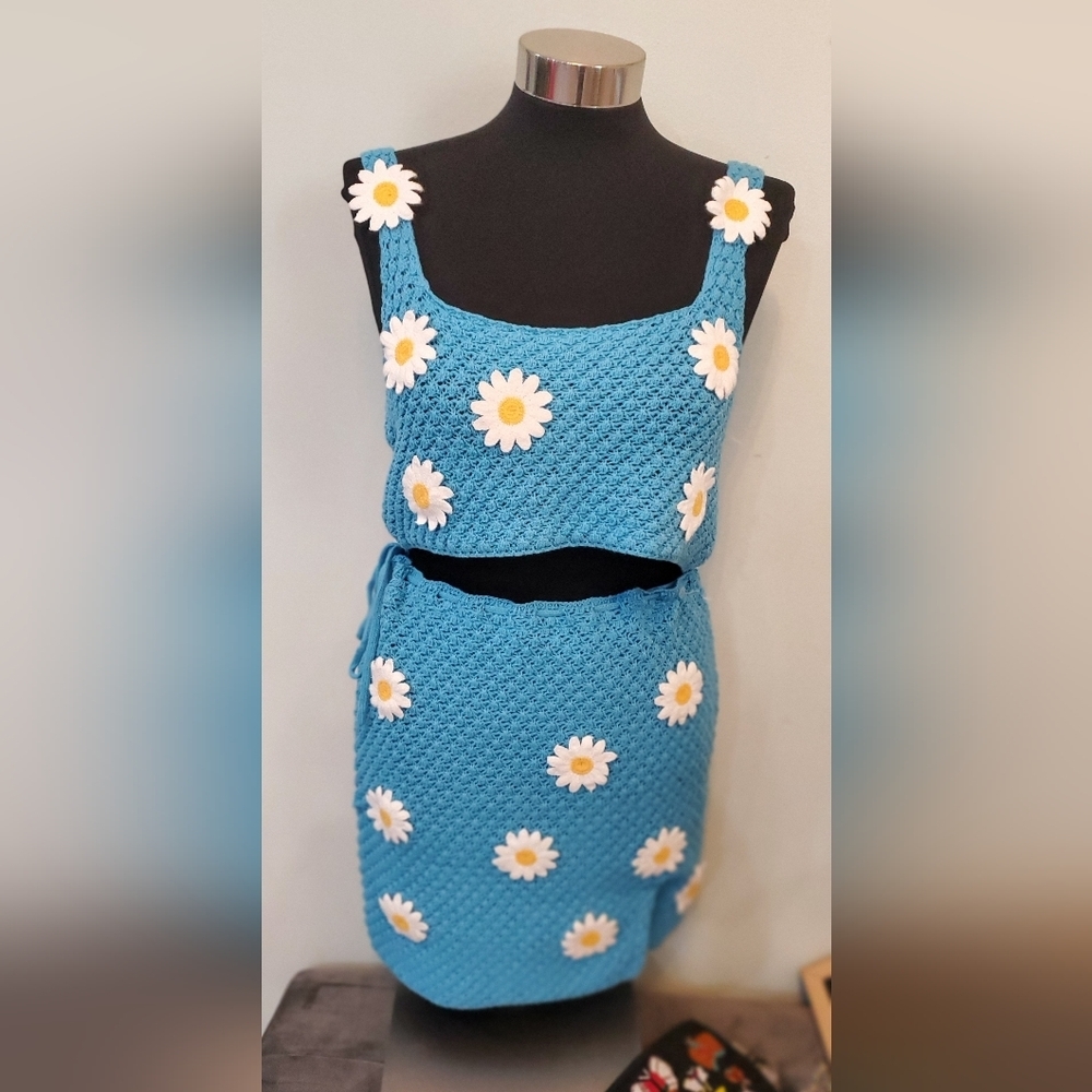 2 Piece Crochet Skirt/Crop Top Set